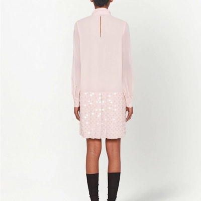 (W) MIU MIU 2022春夏系列 粉色亮片装饰长袖连衣裙 女士 MF4624-10RO-F0384 Shop (W) MIU MIU 2022春夏系列 粉色亮片装饰长袖连衣裙 女士 MF4624-10RO-F0384