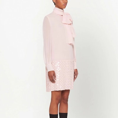 (W) MIU MIU 2022春夏系列 粉色亮片装饰长袖连衣裙 女士 MF4624-10RO-F0384 Purchase (W) MIU MIU 2022春夏系列 粉色亮片装饰长袖连衣裙 女士 MF4624-10RO-F0384