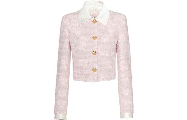 (Women) MIU MIU SS22 Single-Breasted Plaid Jacket  Pink MH1732-1Y8W-F0E18