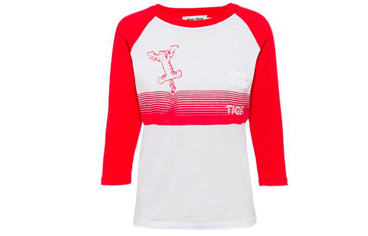(Women) MIU MIU SS22 Tigger Graphic 3/4 Sleeve  Red T-Shirt MJL857-102H-F0970
