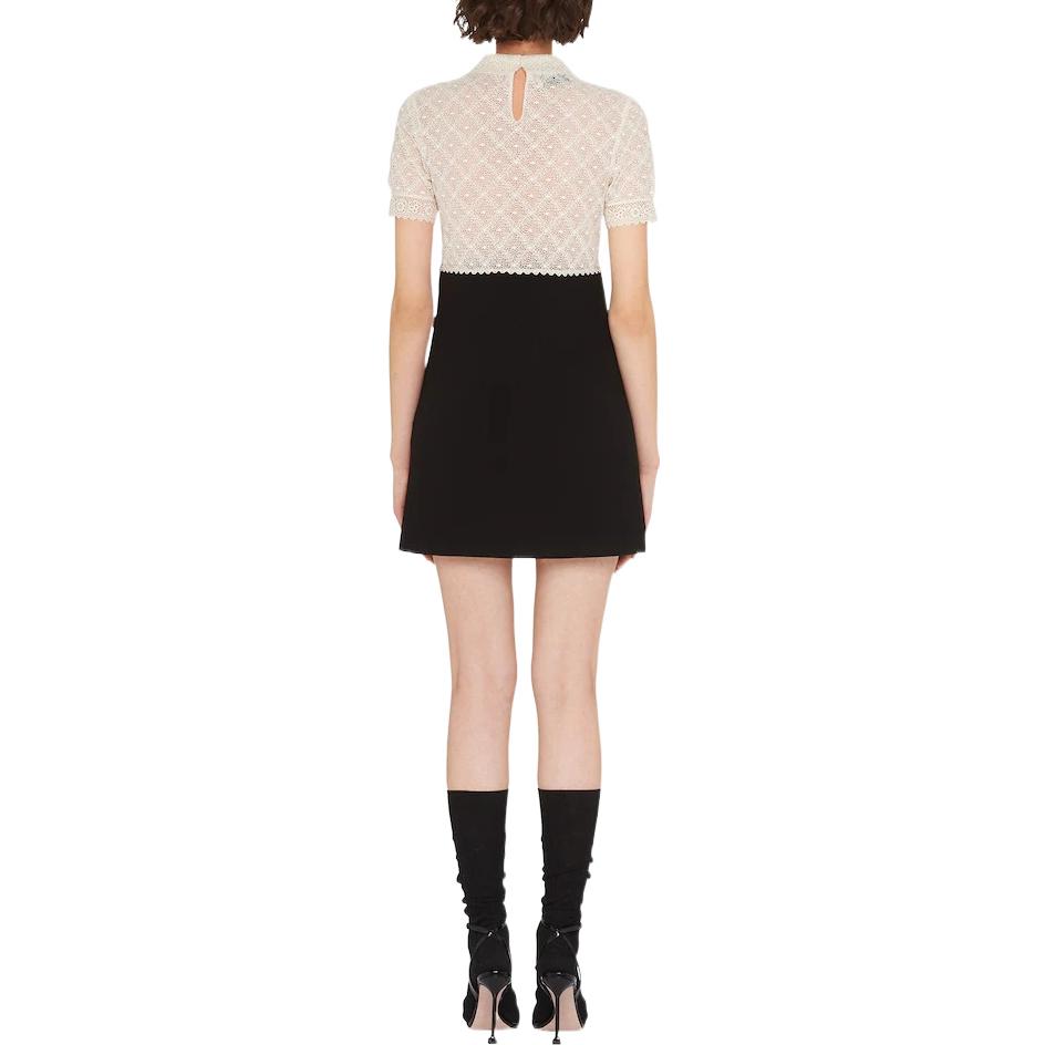 Lookbook (Women) MIU MIU SS22 Vintage Lace A-Line Short-Sleeve Dress for Women Colorblock. MF4618-10BW-F0002