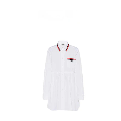 (Women) MIU MIU SS22 White Long Sleeve Button-Up Solid Color Dress MF4606-10RG-F0009