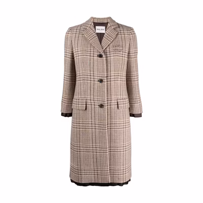 (Women) MIU MIU SS22 Women’s Beige Plaid Single-Breasted Long Sleeve Coat MS192511GUF0324