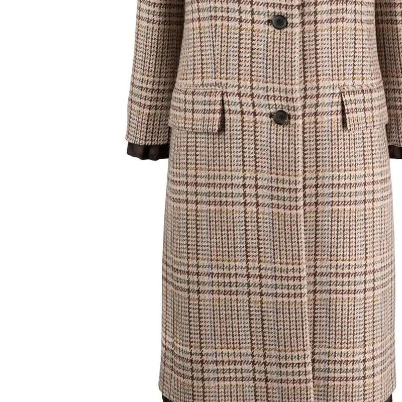Sizing (Women) MIU MIU SS22 Women’s Beige Plaid Single-Breasted Long Sleeve Coat MS192511GUF0324