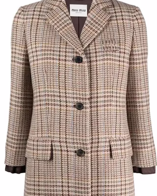 (Women) MIU MIU SS22 Women’s Beige Plaid Single-Breasted Long Sleeve Coat MS192511GUF0324 Cheap (Women) MIU MIU SS22 Women’s Beige Plaid Single-Breasted Long Sleeve Coat MS192511GUF0324