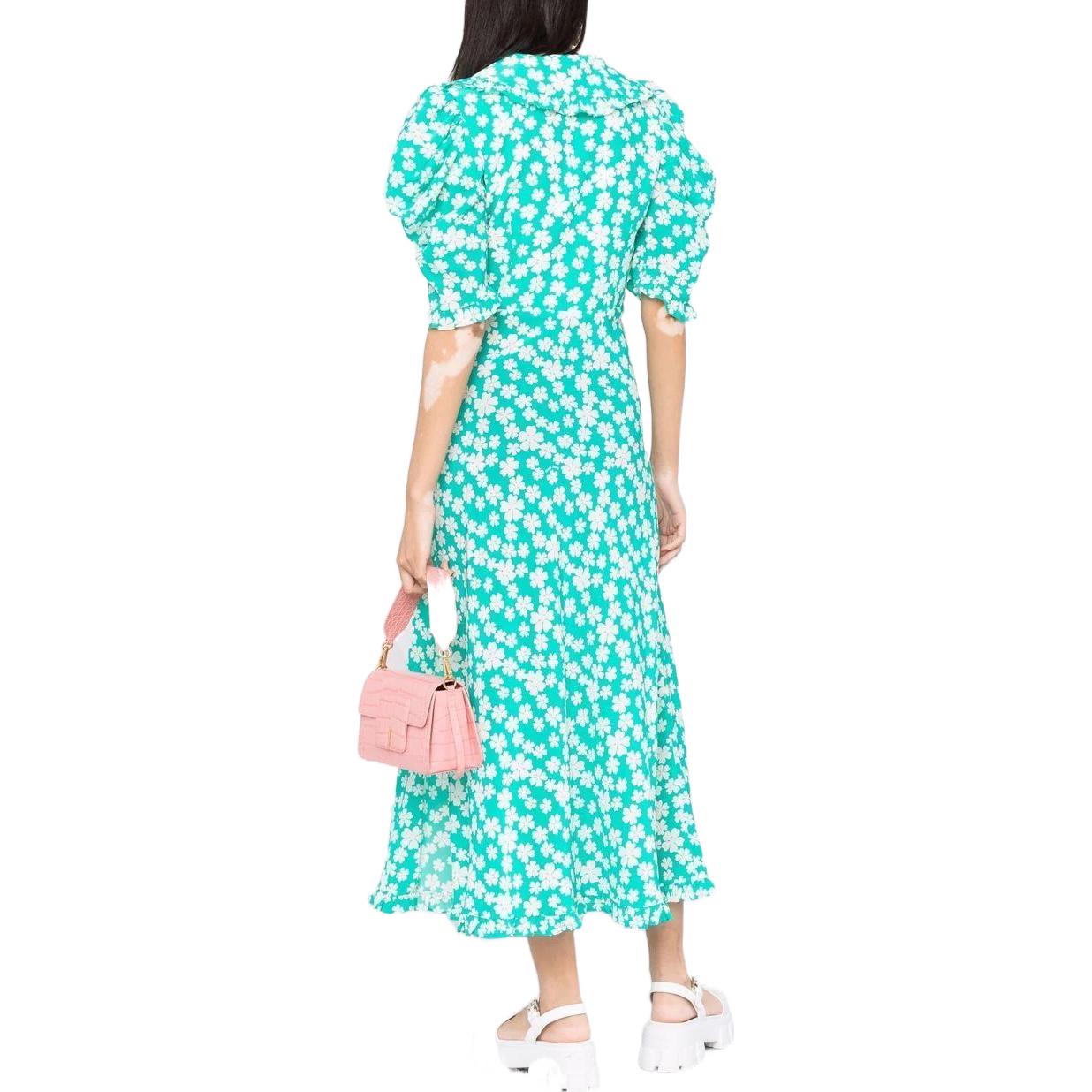 (Women) MIU MIU SS22 Womens Floral Print V-Neck Midi Dress Short Sleeve Blue MF4522-10MA-F0G1S 圖 4