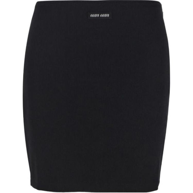 (Women) MIU MIU SS23  Black Casual Skirt with Minimal Logo Design MJD198-12HM-F0002