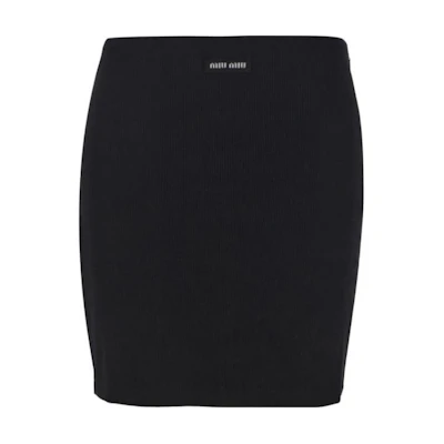 (Women) MIU MIU SS23 Black Casual Skirt with Minimal Logo Design MJD198-12HM-F0002