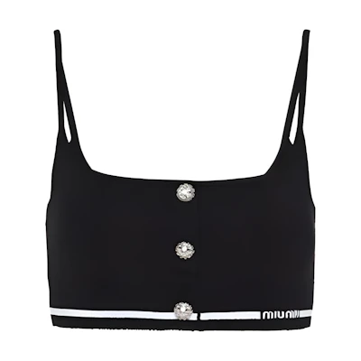 (Women) MIU MIU SS23 Black Colorblock Logo Print Tank Top. MMV065-12J1-F0002-S-231