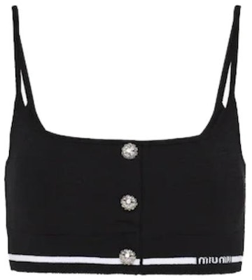 (W) MIU MIU SS23 Top Hitam Colorblock dengan Logo Cetakan. MMV065-12J1-F0002-S-231 Order (W) MIU MIU SS23 Top Hitam Colorblock dengan Logo Cetakan. MMV065-12J1-F0002-S-231