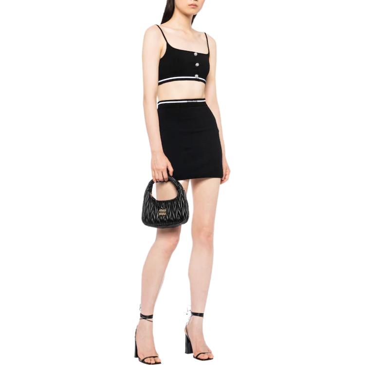 Lookbook (W) MIU MIU SS23 Top Hitam Colorblock dengan Logo Cetakan. MMV065-12J1-F0002-S-231