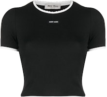 (Women) MIU MIU SS23 Black Colorblock Logo Short Sleeve T-Shirt. MJN847-12HM-F0002-S-232 (Women) MIU MIU SS23 Black Colorblock Logo Short Sleeve T-Shirt. MJN847-12HM-F0002-S-232