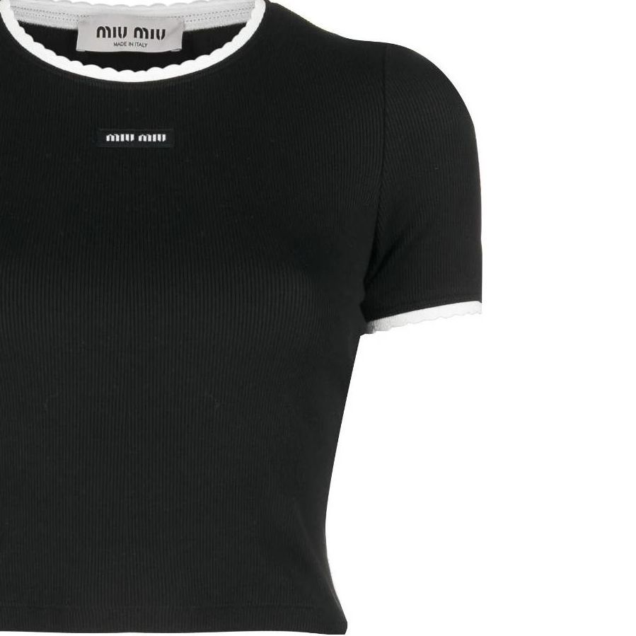 Details for (W) MIU MIU SS23 Kaos Pendek Logo Colorblock Hitam. MJN847-12HM-F0002-S-232