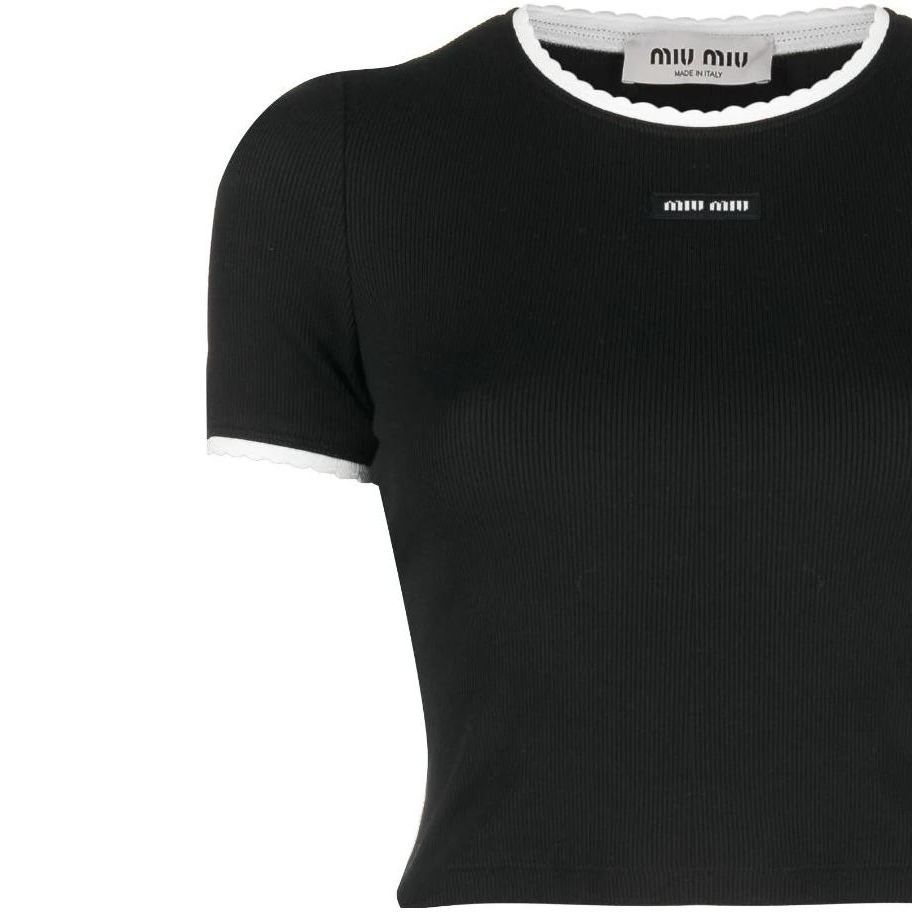 Sizing (W) MIU MIU SS23 Kaos Pendek Logo Colorblock Hitam. MJN847-12HM-F0002-S-232