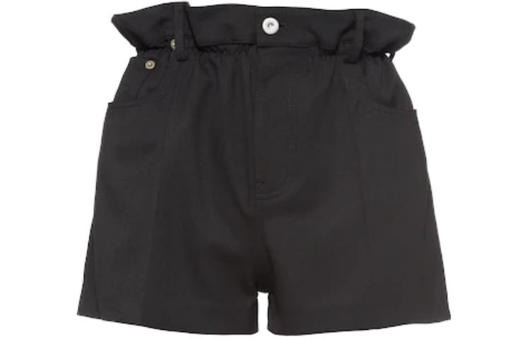 Order (W) MIU MIU SS23 Pantalones Cortos Negros de Talle Alto y Corte Recto Casual. MP1526-1R1-F0002