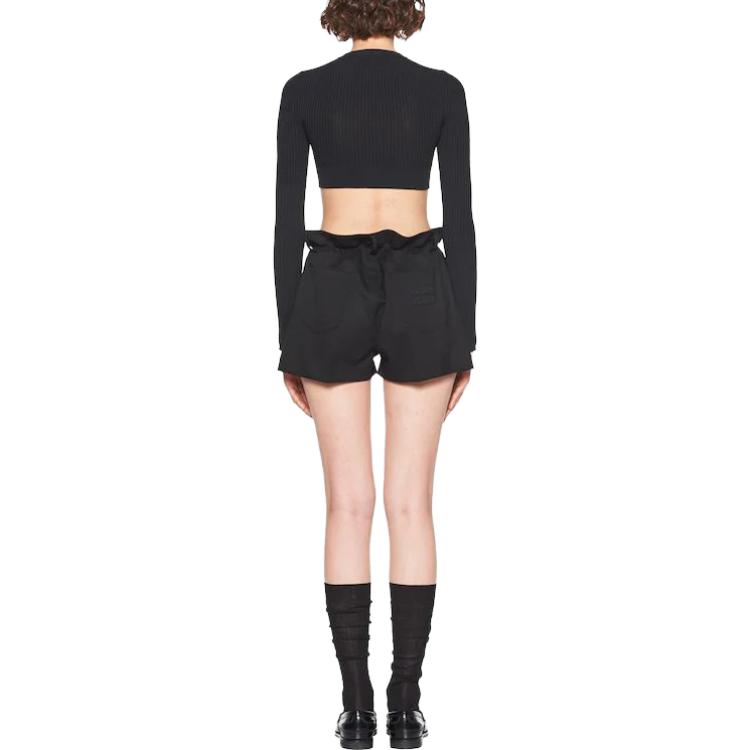 Shop (W) MIU MIU SS23 Pantalones Cortos Negros de Talle Alto y Corte Recto Casual. MP1526-1R1-F0002