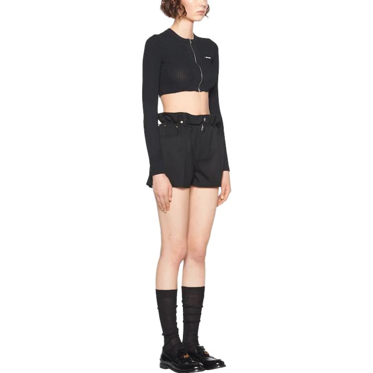 Purchase (W) MIU MIU SS23 Pantalones Cortos Negros de Talle Alto y Corte Recto Casual. MP1526-1R1-F0002