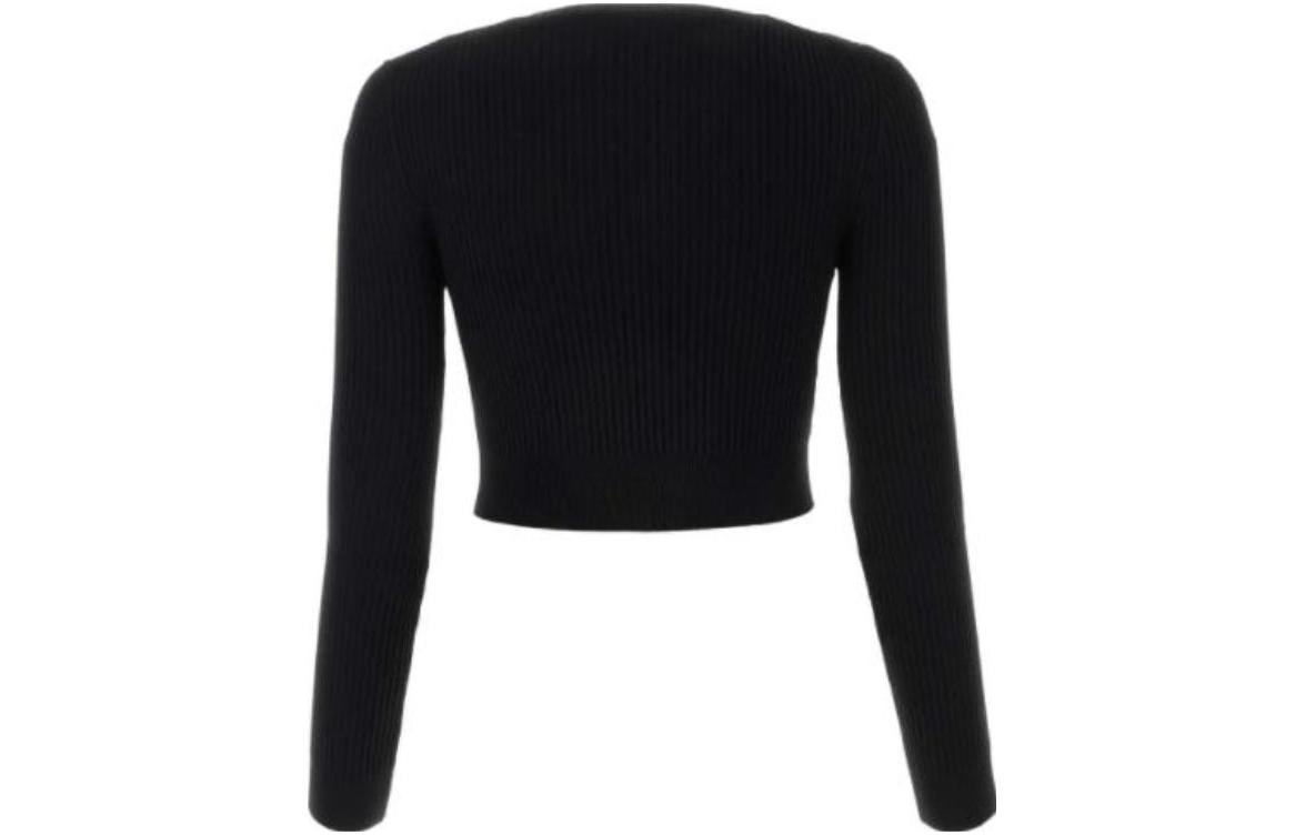 Lookbook (W) MIU MIU SS23  Kardigan Rajut Hitam dengan Logo Patch. MMF722-122P-F0002-S-231