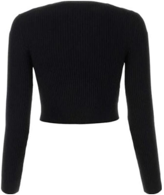 (W) MIU MIU SS23 Kardigan Rajut Hitam dengan Logo Patch. MMF722-122P-F0002-S-231 Lookbook (W) MIU MIU SS23 Kardigan Rajut Hitam dengan Logo Patch. MMF722-122P-F0002-S-231