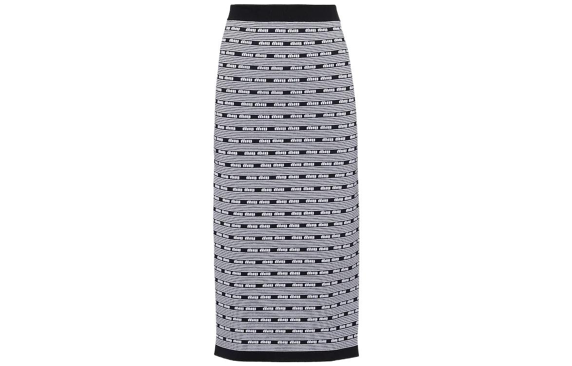 (Women) MIU MIU SS23  Black Knitted Striped Midi Skirt with Logo Motif. MMG427-12ZJ-F0967 圖 2