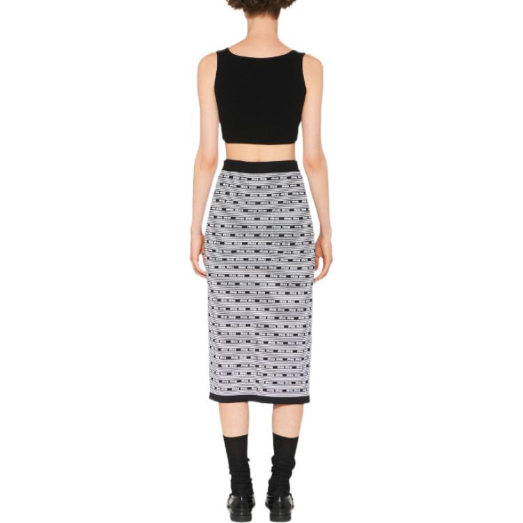 (Women) MIU MIU SS23  Black Knitted Striped Midi Skirt with Logo Motif. MMG427-12ZJ-F0967 圖 4