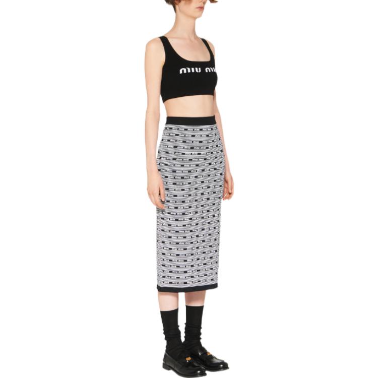 (Women) MIU MIU SS23  Black Knitted Striped Midi Skirt with Logo Motif. MMG427-12ZJ-F0967 圖 5
