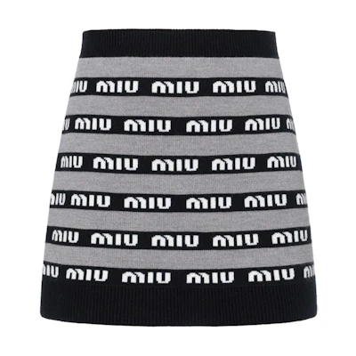 (Women) MIU MIU SS23 Black Logo Printed Colorblock Casual Skirt. MMG458-1V8X-F0002-S-232