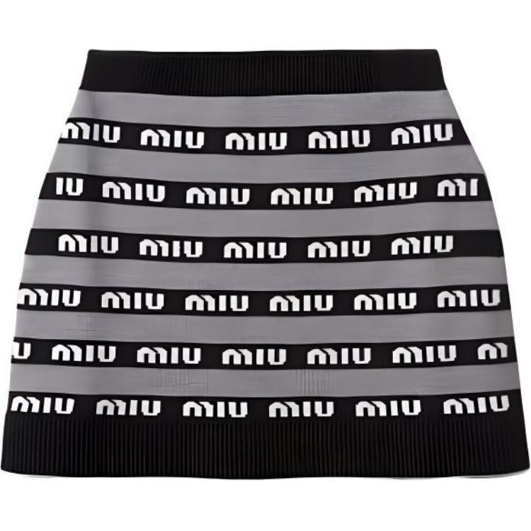 Order (W) MIU MIU 2023春夏黑色标志印花拼色休闲半身裙。 MMG458-1V8X-F0002-S-232