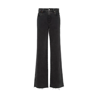 (Women) MIU MIU SS23 Black Mid-Rise Casual Denim Pants with Logo Embroidery GWP435-115V-F0002