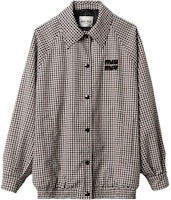 (Women) MIU MIU SS23 Black Plaid Logo Patch Bomber Jacket. ML825-13JH-F0007-S-232 (Women) MIU MIU SS23 Black Plaid Logo Patch Bomber Jacket. ML825-13JH-F0007-S-232
