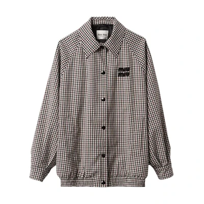 (Women) MIU MIU SS23 Black Plaid Logo Patch Bomber Jacket. ML825-13JH-F0007-S-232