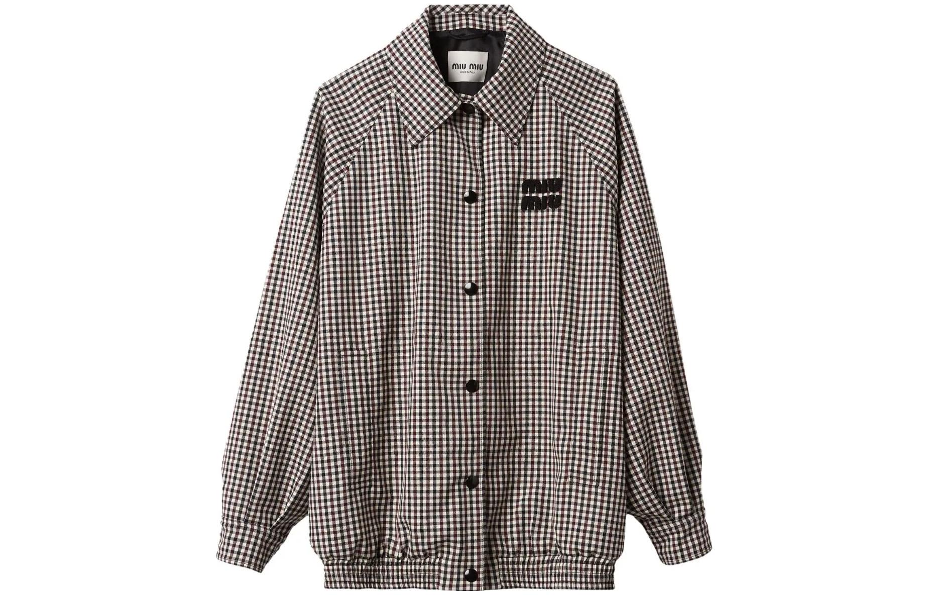 Order (Women) MIU MIU SS23  Black Plaid Logo Patch Bomber Jacket. ML825-13JH-F0007-S-232