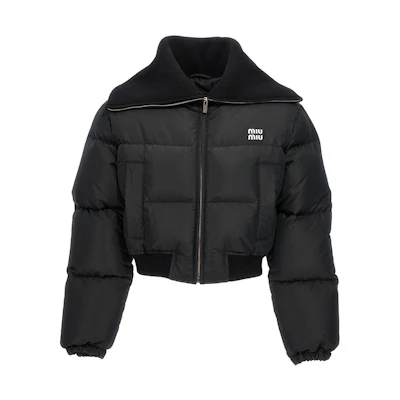 (Women) MIU MIU SS23 Black Short Loose Zip-Up Collar Jacket ML9591-3FM-F0002