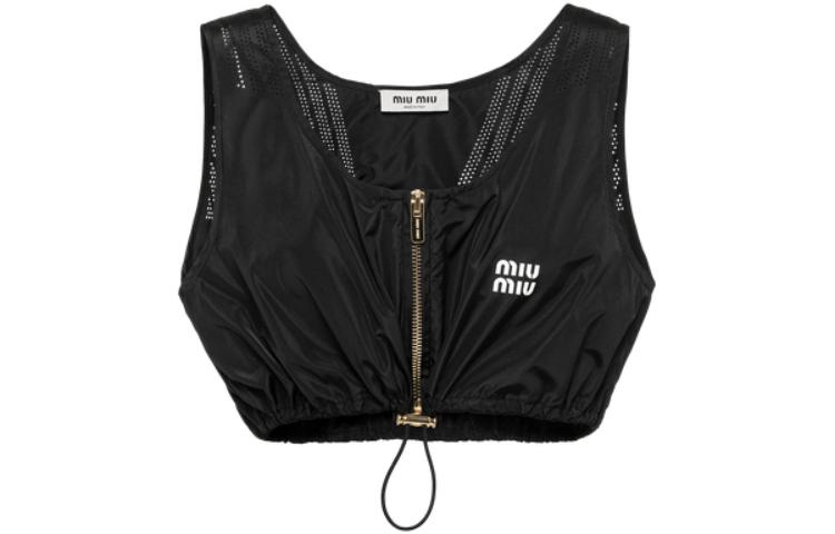(Women) MIU MIU SS23  Black Short Tank Top with Logo Print. MT1841-121G-F0002-S-231