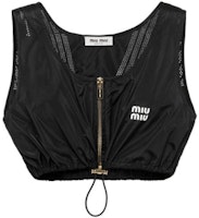 (Women) MIU MIU SS23 Black Short Tank Top with Logo Print. MT1841-121G-F0002-S-231 (Women) MIU MIU SS23 Black Short Tank Top with Logo Print. MT1841-121G-F0002-S-231