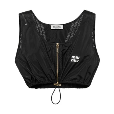 (Women) MIU MIU SS23 Black Short Tank Top with Logo Print. MT1841-121G-F0002-S-231