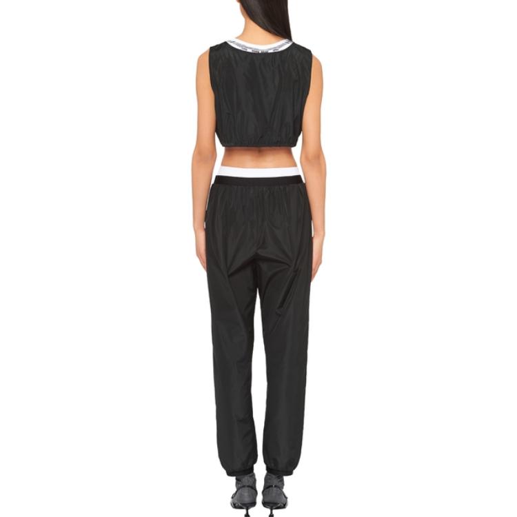 Shop (W) MIU MIU SS23 Tank Top Hitam Pendek dengan Cetakan Logo. MT1841-121G-F0002-S-231