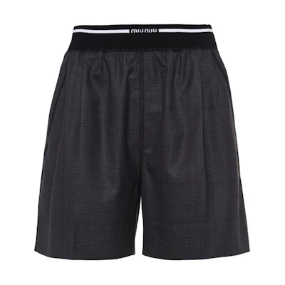 (Women) MIU MIU SS23 Black Straight-Leg Shorts with Contrast Logo Print. MP1631-10DI-F0480