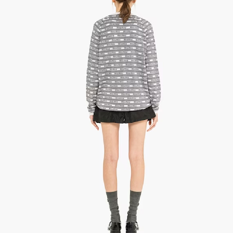 Shop (W) MIU MIU SS23 Kardigan Hitam Leher V Cetakan Huruf Rajut. MMF720-12ZI-F0964-S-231