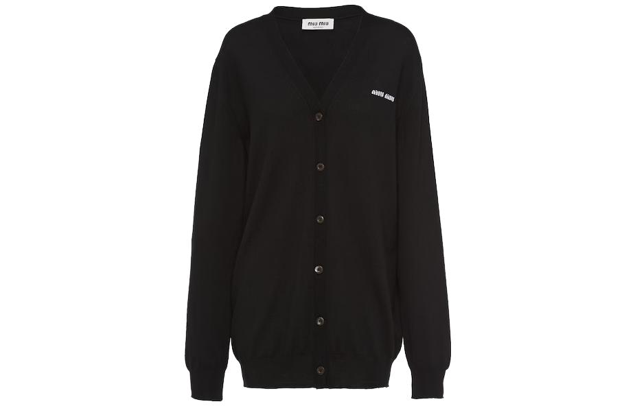 (Women) MIU MIU SS23  Black V-Neck Long Sleeve Knit Cardigan MMF727-128X-F0002-S-231