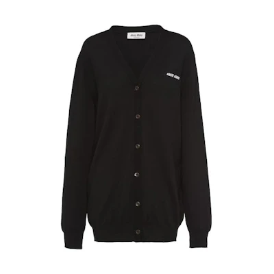 (Women) MIU MIU SS23 Black V-Neck Long Sleeve Knit Cardigan MMF727-128X-F0002-S-231