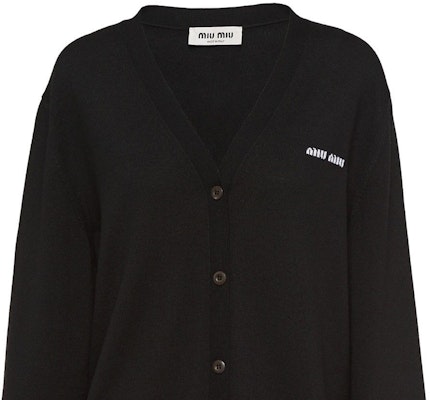 (W) MIU MIU SS23 Kardi V-Neck Lengan Panjang Hitam MMF727-128X-F0002-S-231 Details for (W) MIU MIU SS23 Kardi V-Neck Lengan Panjang Hitam MMF727-128X-F0002-S-231