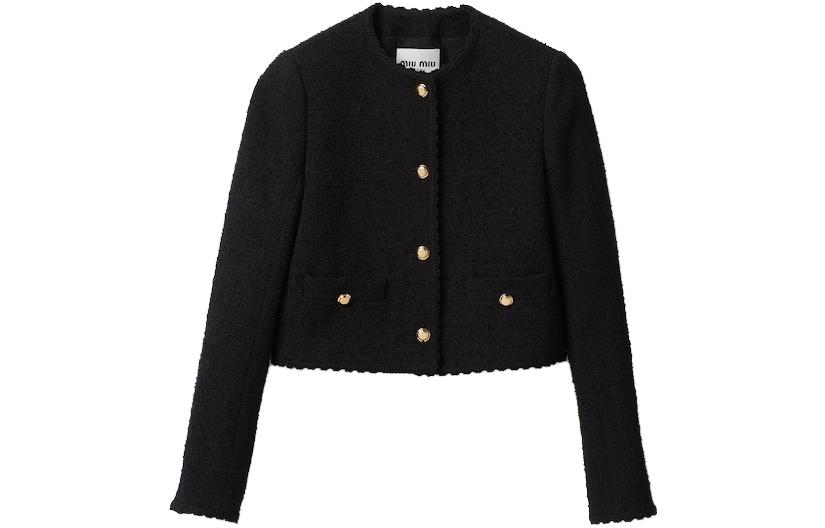 (Women) MIU MIU SS23  Black Velvet Short Cropped Long Sleeve Jacket. MH1865-13AC-F0002-S-232