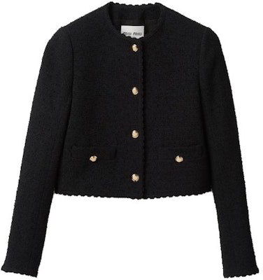 (Women) MIU MIU SS23 Black Velvet Short Cropped Long Sleeve Jacket. MH1865-13AC-F0002-S-232 Buy (Women) MIU MIU SS23 Black Velvet Short Cropped Long Sleeve Jacket. MH1865-13AC-F0002-S-232