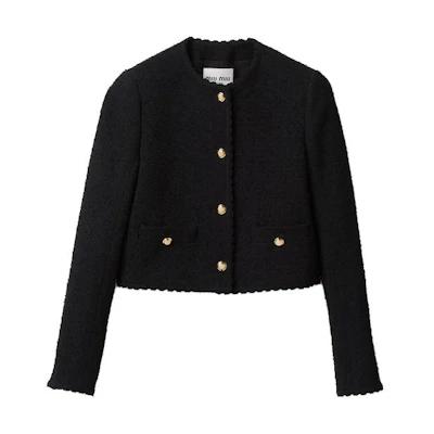 (Women) MIU MIU SS23 Black Velvet Short Cropped Long Sleeve Jacket. MH1865-13AC-F0002-S-232