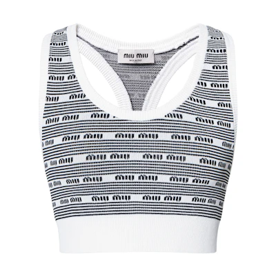 (Women) MIU MIU SS23 Black White Striped Sports Tank Top. MMV072-12ZJ-F0964