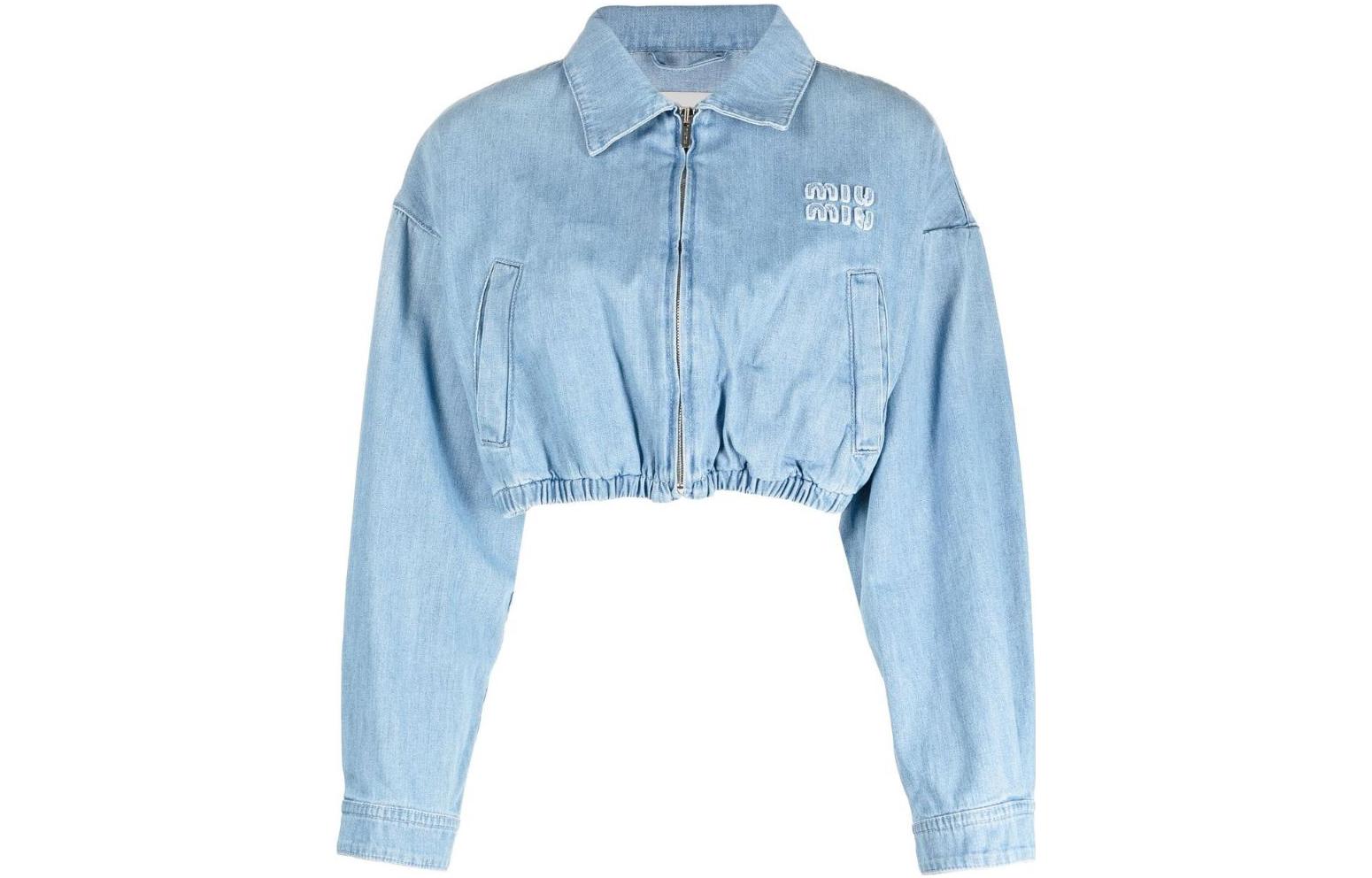 Order (W) MIU MIU SS23 ブルーデニムジャケット ロゴ刺繍入りソリッドカラー. GWB169-12V6-F0013