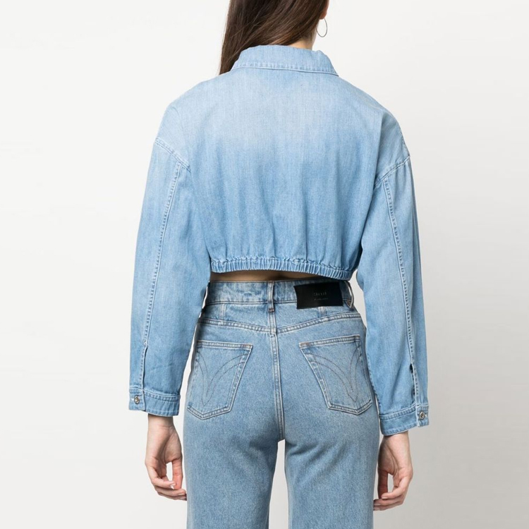 Shop (W) MIU MIU SS23 ブルーデニムジャケット ロゴ刺繍入りソリッドカラー. GWB169-12V6-F0013