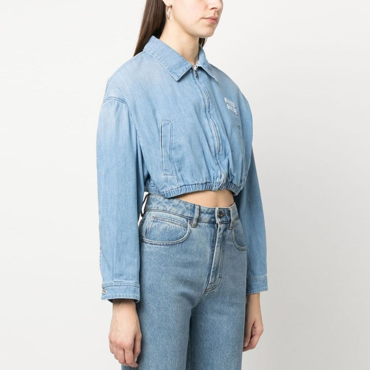 Purchase (W) MIU MIU SS23 ブルーデニムジャケット ロゴ刺繍入りソリッドカラー. GWB169-12V6-F0013