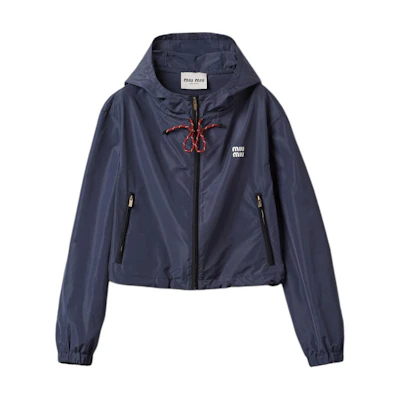 (Women) MIU MIU SS23 Blue Logo Hoodie Jacket Casual Wear. ML1054-13MF-F0008-S-OOO